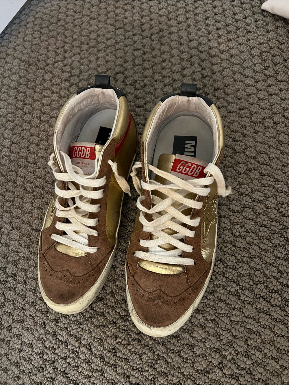 Golden Goose Brown & Gold High-Top Sneakers - Picture 2 of 3